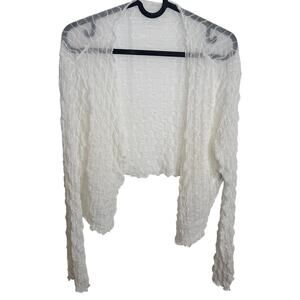White Textured Crepe Like Shrug Cardigan OXL Plus Cropped Open Bolero Boho Fairy
